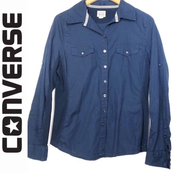 Converse One Star Dark Blue Button Down Shirt Women's Size Small - Picture 1 of 7